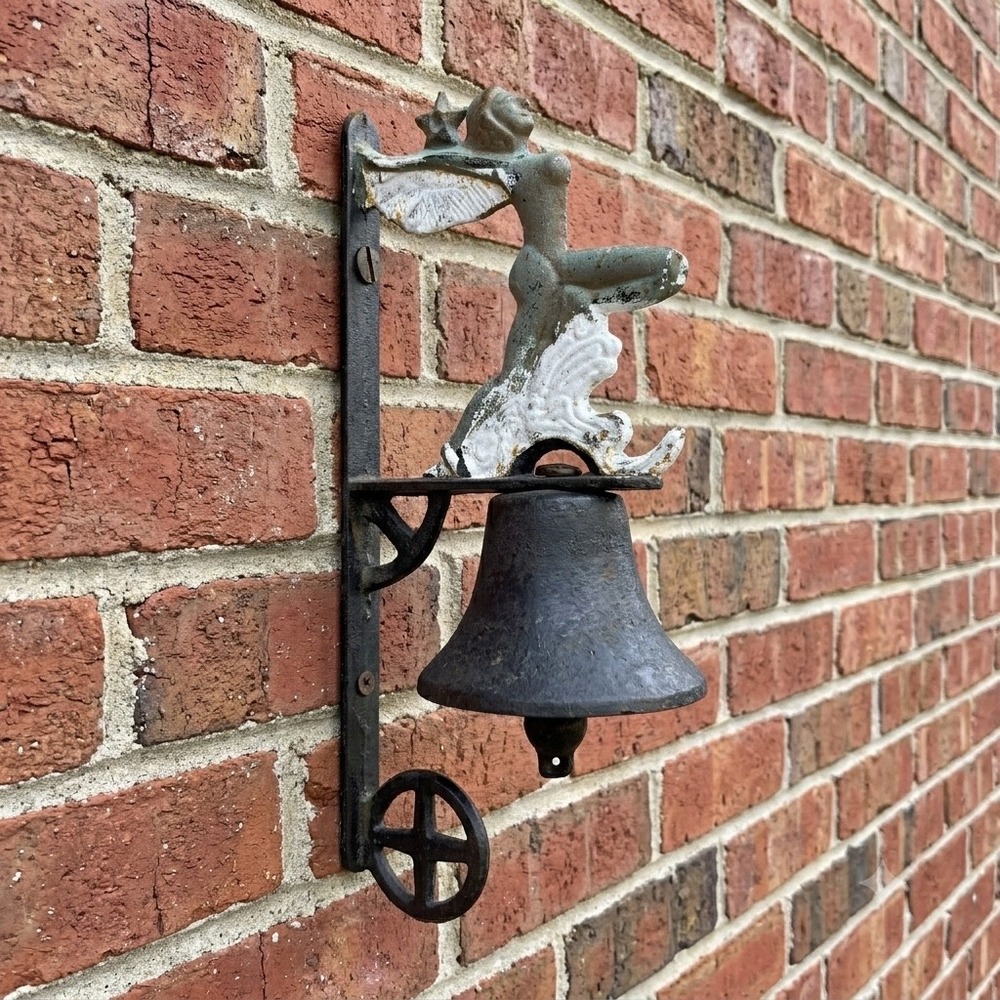 Vintage Cast Iron Winged Goddess Dinner Bell Art Deco Wall Mount Garden Decor